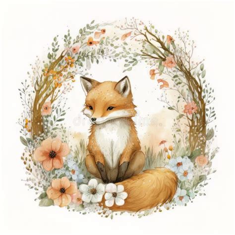 Watercolor Forest Cartoon Isolated Cute Baby Fox Animal Illustration