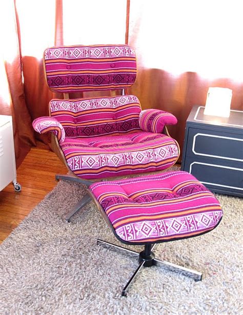 The loveliest eames chair i've ever seen belonged to an artist who had it upholstered in nubbly 70s striped fabric. really hope to find a knock off eames lounger in the ...