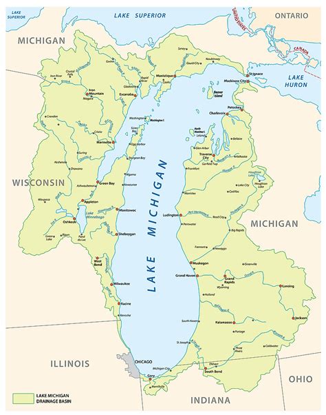 Large Detailed Map Of Lake Michigan