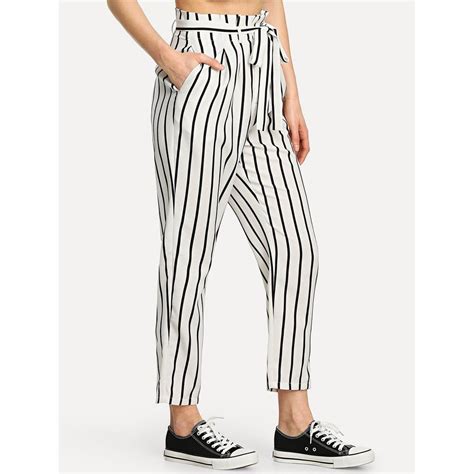 Self Tie Waist Striped Tapered Pants Tapered Pants Bottom Clothes