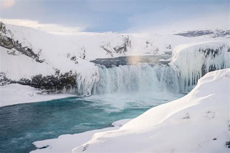 Godafoss Waterfall In Iceland During Winter Stock Image Image Of
