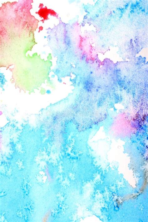 Splash Watercolour Paints On White Paper Abstract Mixed Colours Like