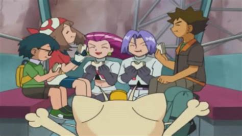 Meowth Doesnt Like How Jessie And James Are Getting Along With The Twerps And Eating Sandwiches
