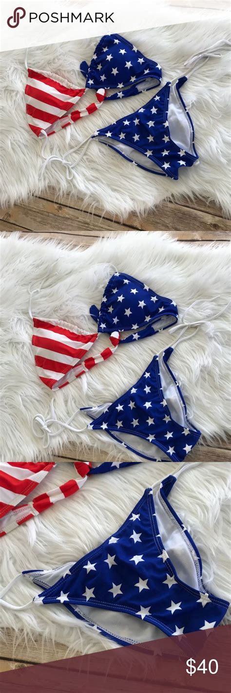 American Flag Bikini With Scrunched Bottom Nwot American Flag Bikini Bikinis Women Shopping