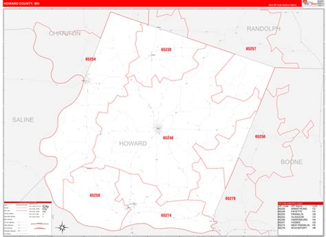 Howard County Mo Zip Code Wall Map Red Line Style By Marketmaps Mapsales