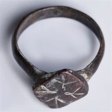 Roman Bronze Ring With Decorated Rhombus Bezel Ancient Roman