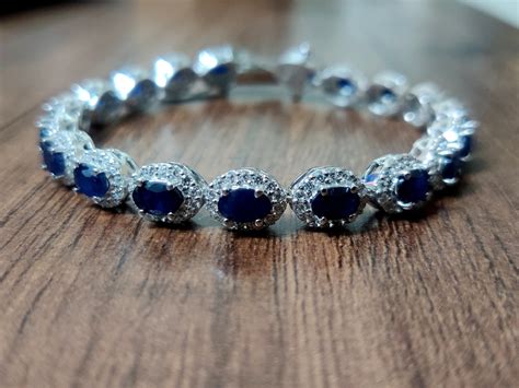 Blue Sapphire Bracelet 12 Ct Sapphire Bracelet 925 Sterling Etsy