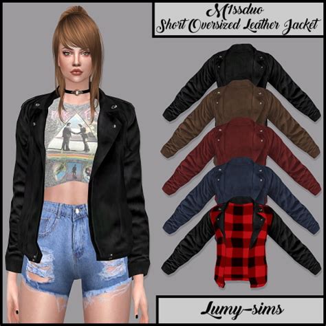 Lumysims Short Oversized Leather Jacket • Sims 4 Downloads