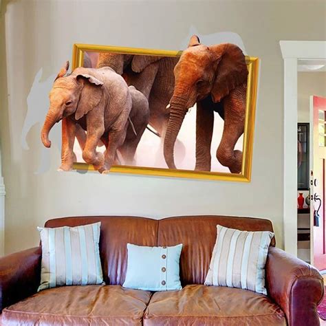 3d Cute Elephant Animal Wall Stickers Three Generation Removable 3d