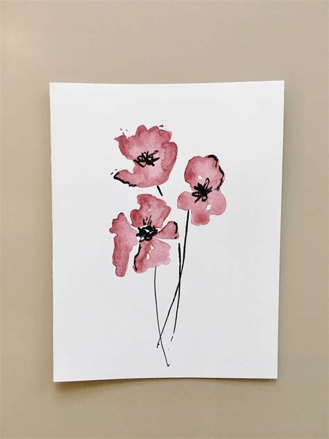 Flower Watercolor Greeting Card Hand Painted Card Handmade