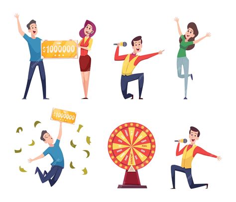 Premium Vector | Lottery winners Happy people won money prize ticket