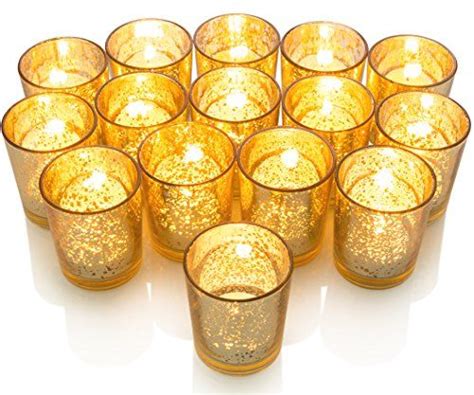 Granrosi Classy Votive Candle Holders Set Of 15 Made Of Mercury Glass With A Speckled Gold