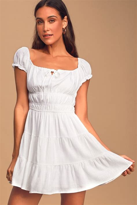 Cute White Dress Tiered Mini Dress Cap Sleeve Mini Dress Lulus