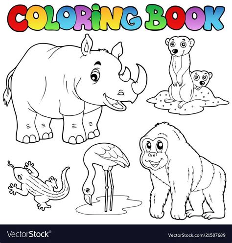 Coloring Book Zoo Animals Set 1 Vector Image On Vectorstock In 2020