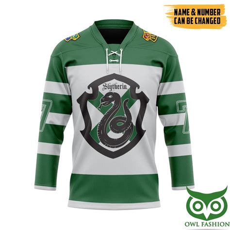 Harry Potter Slytherin Custom Name Number Green Hockey Jersey Owl