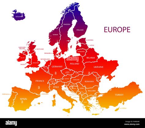 Modern Map Colorful Europe With Countries And Labels Stock Photo Alamy