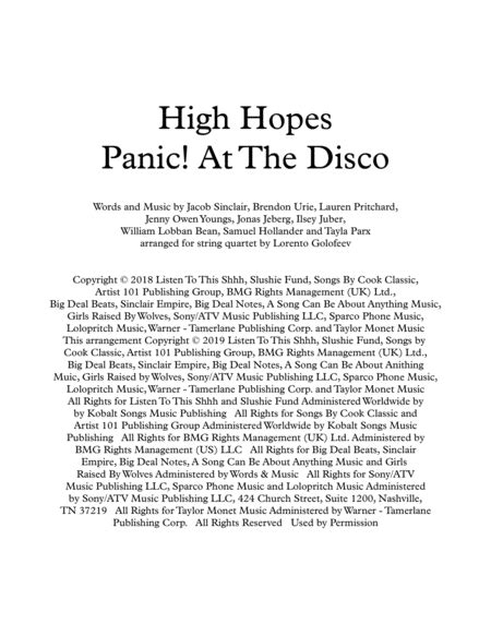 High Hopes Sheet Music Panic At The Disco String Quartet