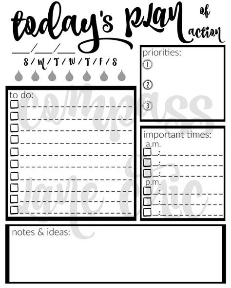 Daily Planner Printable Black And White Download Todays Plan Of