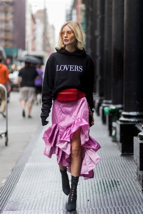 Style It With A Hoodie And Ruffled Skirt How To Wear A Fanny Pack