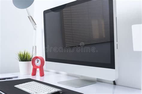 Office Computer Monitor On Desk Stock Photo Image Of Laptop Book