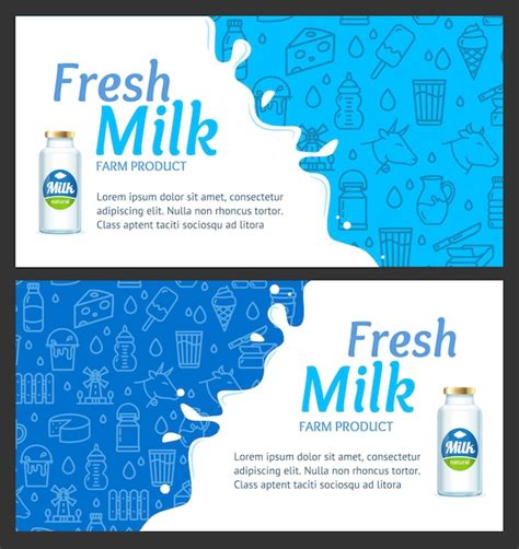 Conjunto Horizontal De Banner De Leche Fresca Con Vector De Elementos