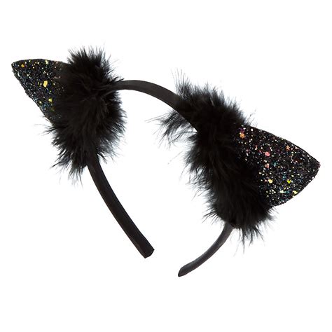 Cake Glitter Cat Ears Headband Black Claires Us Glitter Cat Ears
