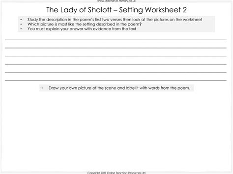 The Lady Of Shalott Lesson 2 Setting Worksheet 2 English Year 5