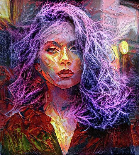 Portrait Of A Fiery Woman With Lightning Hair Digital Art By Levi