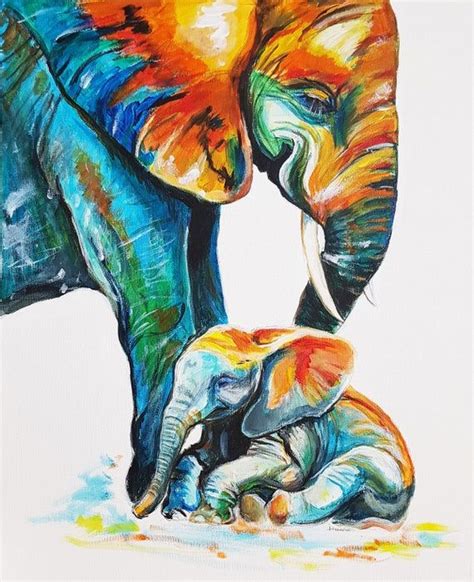 Elephants Love Original Acrylic Painting On Canvaselephants Etsy Hong