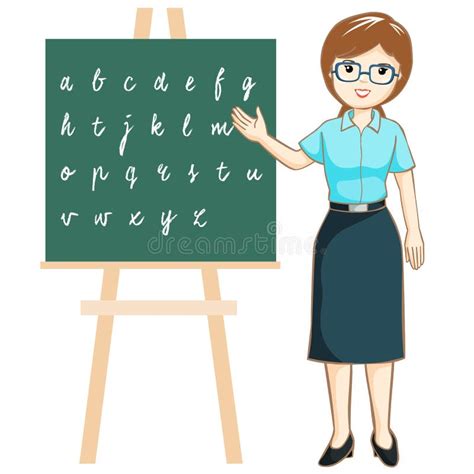 Teacher Teaching Alphabet On Blackboard Stock Vector Illustration Of