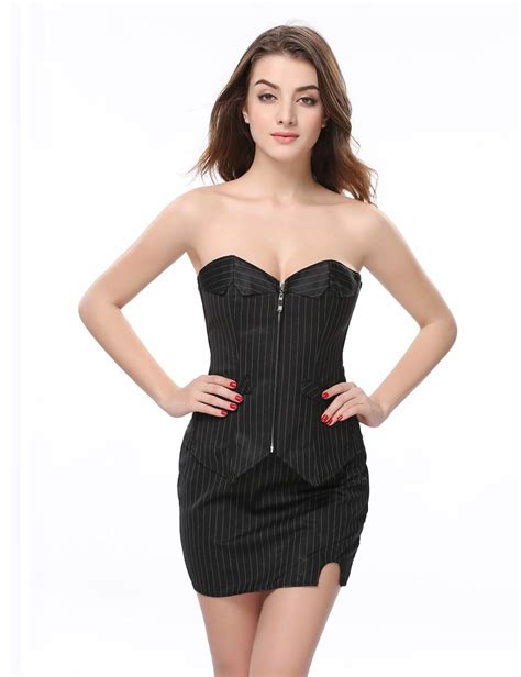 plus size office lady pinstripe corset with skirt