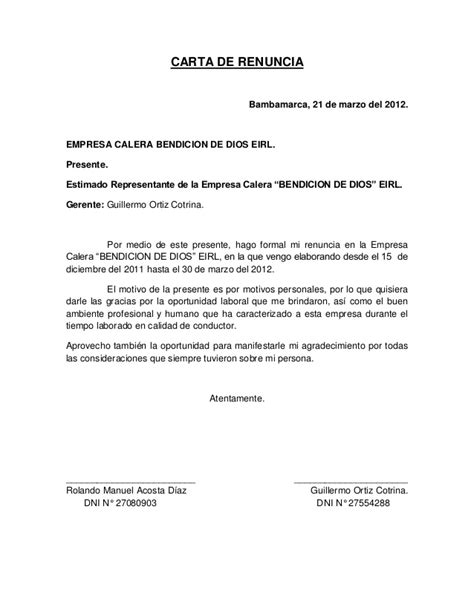 Ejemplo De Una Carta De Renuncia Laboral Voluntaria Modelo De Informe