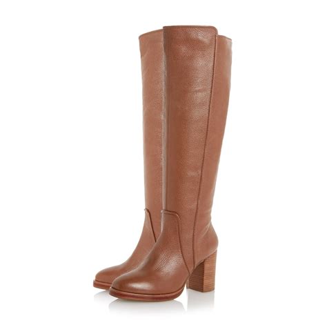 dune topaz square toe leather knee high boots in brown lyst