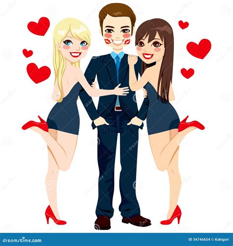 Man With Two Women Stock Vector Illustration Of Cartoon 34746654