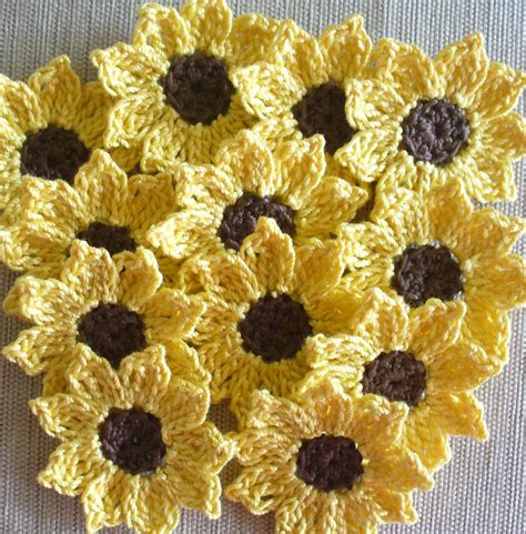 Crochet Sunflowers Daisies Small Appliques Embellishments Set Of
