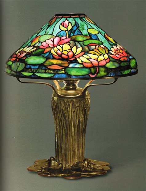 1910 Tiffany Pond Lily Glass Lamp On Cattail Bronze Base Wall Lamp