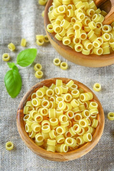 Ditalini Macaroni Pasta Rings Tubettini And Thimbles Anellini Stock