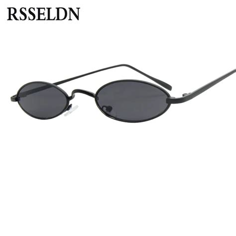 Rsseldn Fashion Small Oval Sunglasses For Men Retro Metal Frame Black