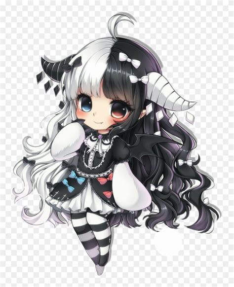 Chibi Demon Cute Blackblackandwhite Anime Kawaii