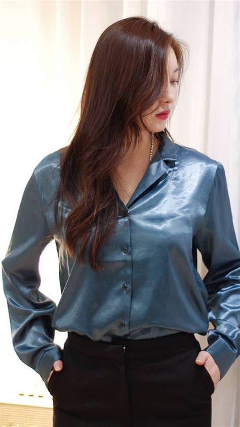 Pin By Carlton Singleton On Silk And Satin Satin Blouses Satin Underwear Shiny Blouse