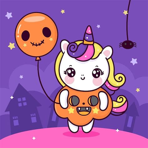 Lindo Unicornio De Halloween De Dibujos Animados Con Disfraz De