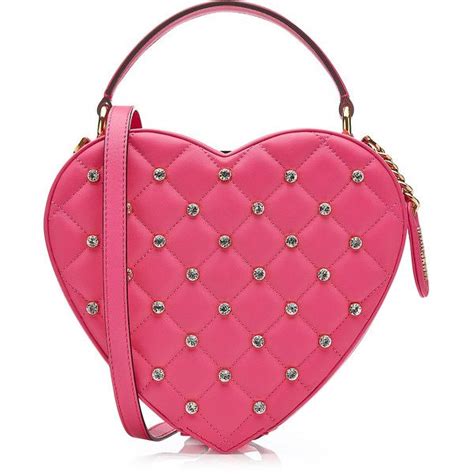 Moschino Crystal Heart Leather Shoulder Bag Heart Shaped Bag Pink