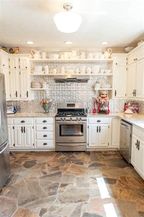 True Tennessee Fieldstone Floors Creamy Cabinets With Cast Iron