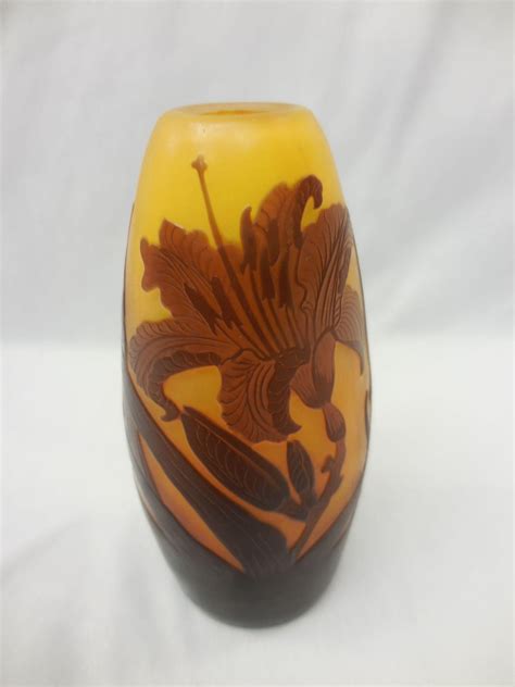 Signed Miniature Galle French Cameo Glass Vase With Brown And Orange From Antiquegal On Ruby Lane