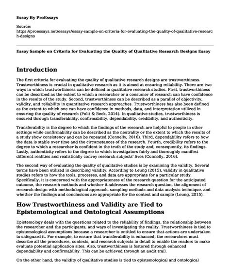 📗 Essay Sample On Criteria For Evaluating The Quality Of Qualitative