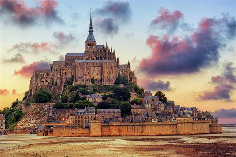 Mont Saint Michel Island Normandy France On Sunset Photograph By