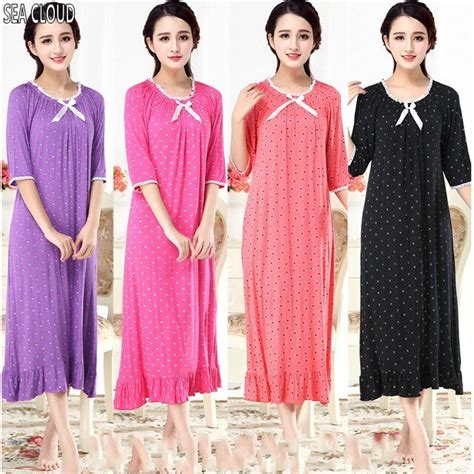 82 Spring Autumn Plus Size 100 Cotton Modal Ultra Long Nightgown