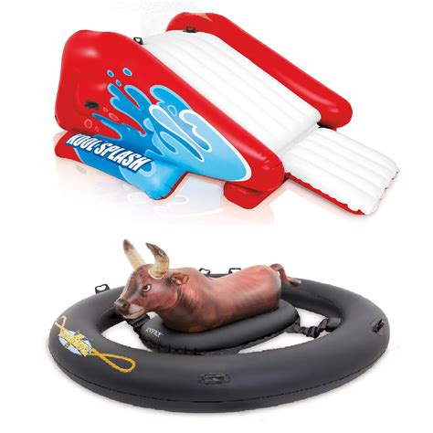 Intex Inflatable Pool Water Slide Red And Intex Inflatabull Bull Riding Float