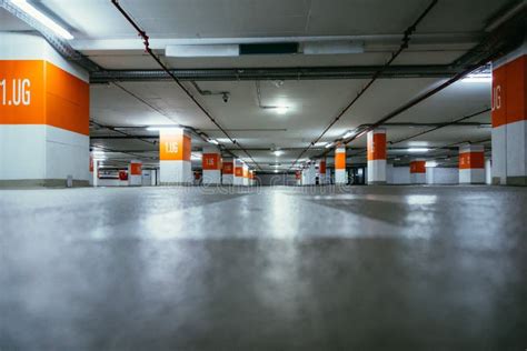 Parking Garage In The Underground Asphalt And Empty Parking Lots Stock