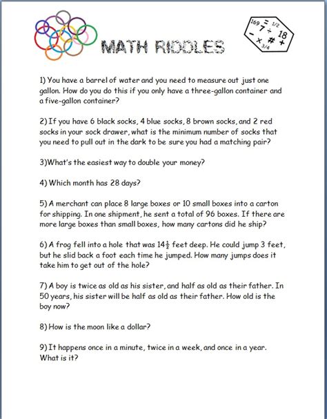 Math Riddles Worksheets Free Printable